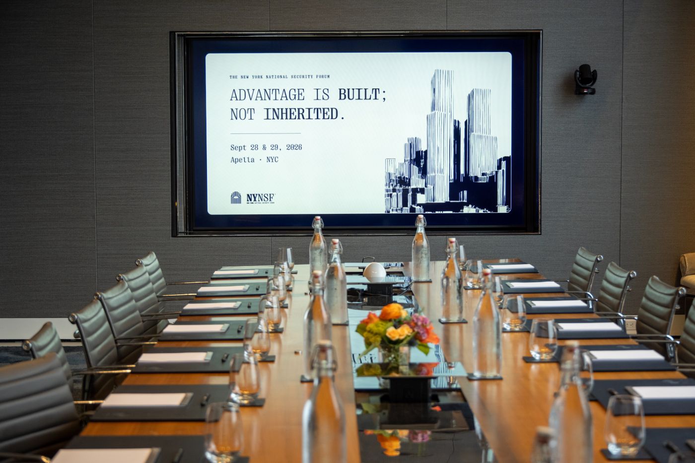 The boardroom at Apella, set for the Forum